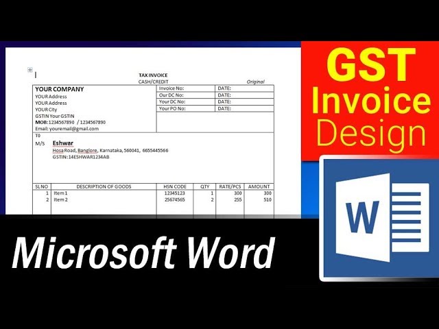 How To Design Simple Gst Invoice Format In Ms Word Microsoft Word Tutorial Youtube