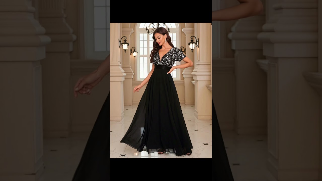 Unithorse Elegant Contrast Sequin Chiffon Formal Dress