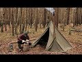 Winter Hot Tenting Alone in the Forest with a Canvas Tent and a Woodstove