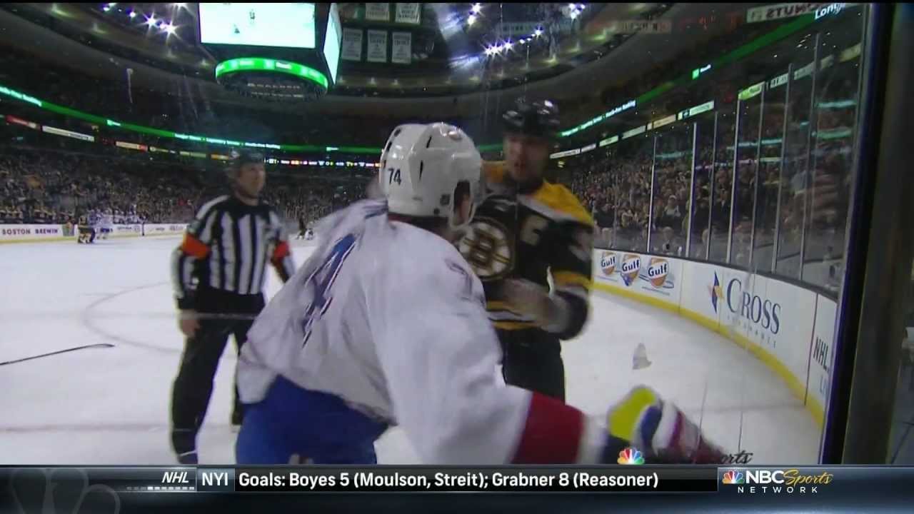 Zdeno Chara jumps Emelin after a cheapshot on Seguin w/SlowMo 3/3/13