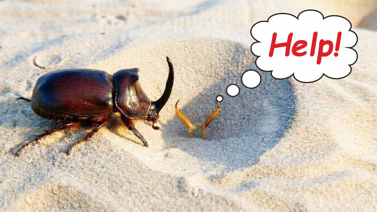 Что если Жук Носорог попадет в ловушку Муравьиного льва?