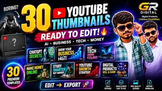 30 YouTube Thumbnail Templates 🔥 Get More Clicks & Save Time | Canva Editable Pack | GR Digital