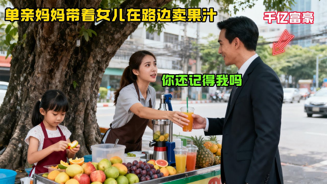 單親媽媽帶着女兒在路邊賣果汁，千億富豪對她説：“還記得我嗎？”她抬頭瞬間愣住了…#故事分享#感人故事#故事频道