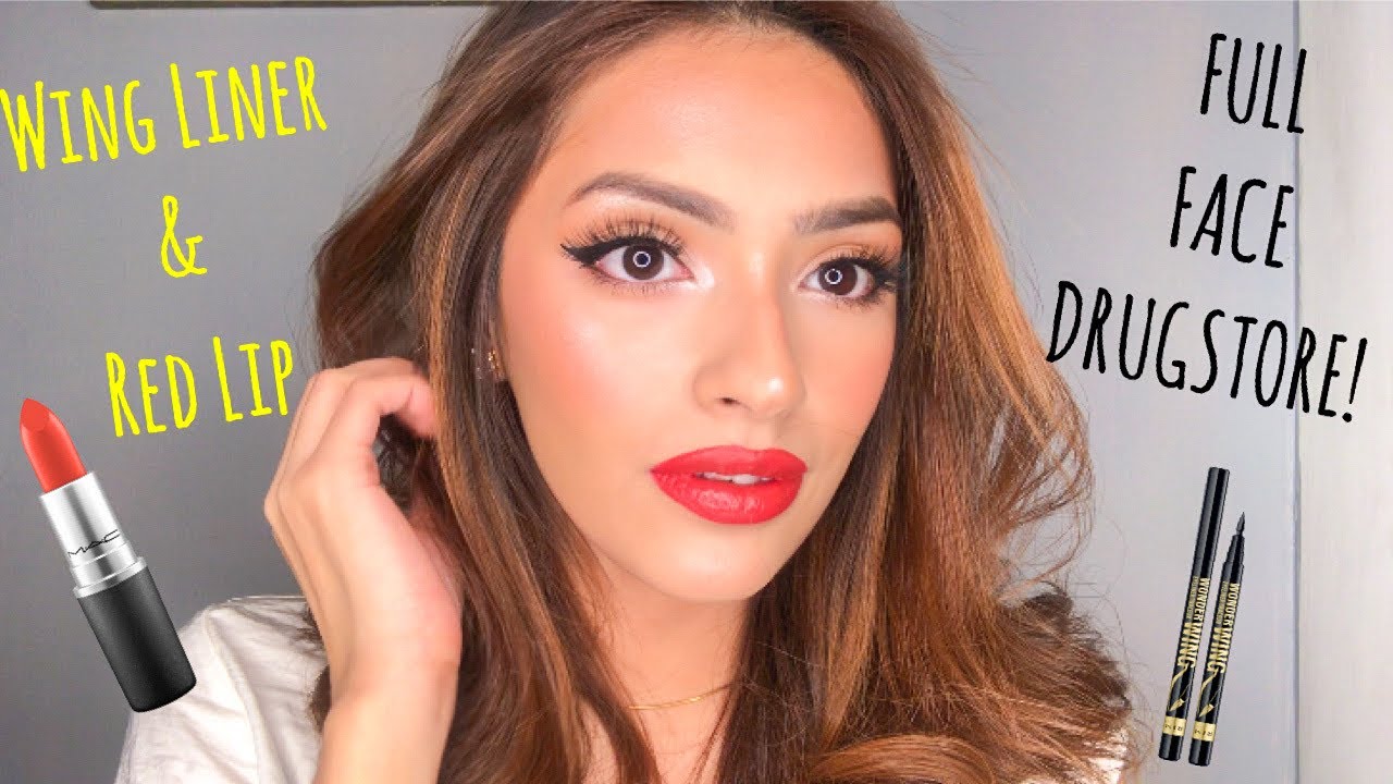 Full Face DRUGSTORE Makeup Bold Lip and Wing Liner YouTube