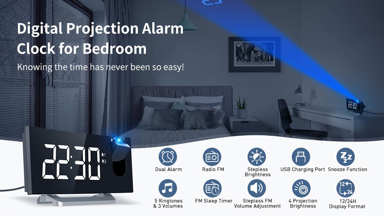 Clock Radios, WELLBOX Projection Alarm Clock with 0100 Dimmer and FM Radio, Dual Alarm YouTube