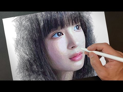 Drawing 広瀬すず : Suzu Hirose | Draw only with lines | プロクリエイトで描く | 似顔絵イラストメイキング：デッサンの描き方 | ArtyCoaty