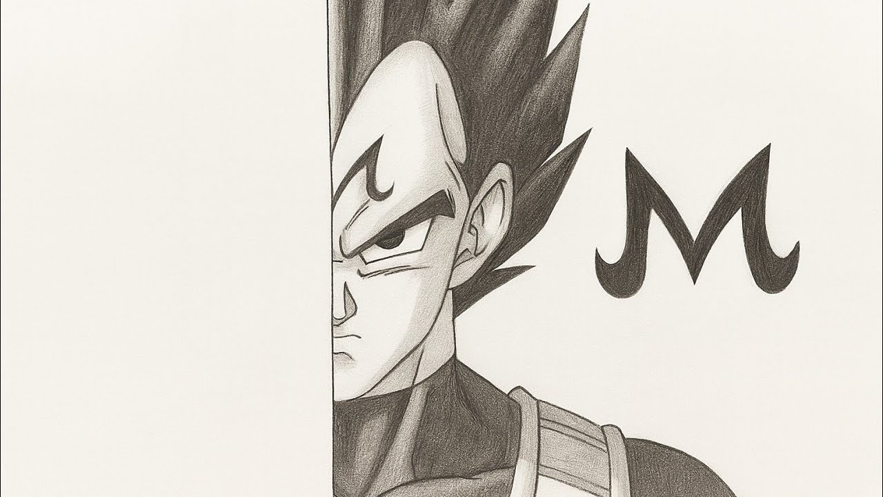 How to Draw Half Face Vegeta with M Symbol | Dragon Ball Z Anime Pencil Sketch Tutorial