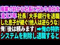 【スカッと】廃業寸前状態から社長に代わり会社を支えて7年。社長「大手銀行を退職した息子が次期社長だ!他人は逆らうなw」俺「後は頼みます」→俺の特許システムを削除し即退職するとw【感動する話】総集編