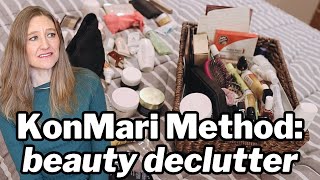 How To KonMari Your Beauty Products (make up, skincare, and haircare declutter with me!)