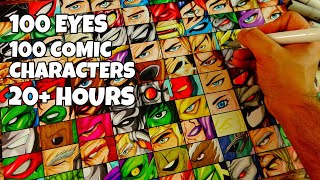 Drawing 100 EYES from 100 DIFFERENT MARVEL & DC COMIC Characters | 4K