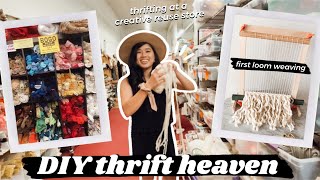 DIY-ING WITH THRIFTED CREATIVE REUSE SHOP SUPPLIES | My First Loom Weaving *Thrift with Me*