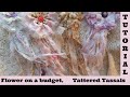 Diy 4, Tattered Flower Fabric Tassel, no sew, Shabby Chic flower fabric crafts, frugal craft, budget
