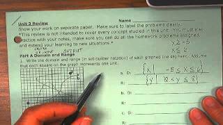 Algebra 1 Unit 3 Review Problem 1 Domain and Range of graphs.