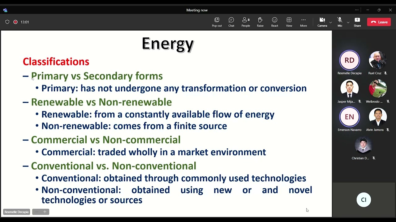 Energy source Primary VS secondary ,renewable vs Non renewable, commercial VS noncommercial