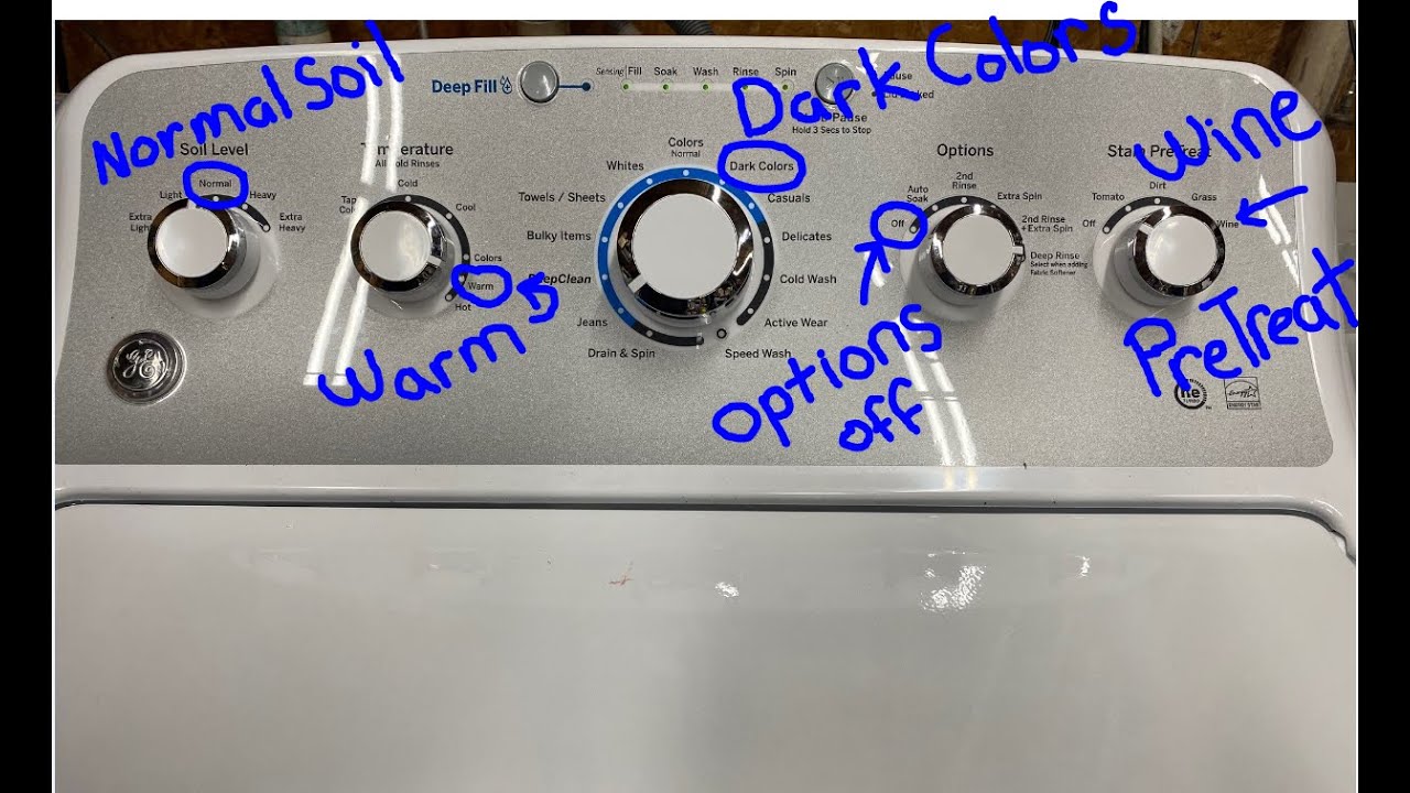 GE Top Load Washer GTW500ASNWS Cycle Dark Colors, Stain PreTreat