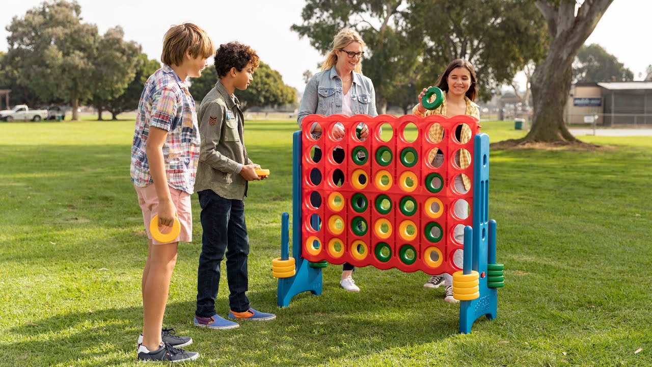 ECR4Kids Jumbo 4-to-Score Giant Game Set with Carry Bag Jumbo Connect-All-4 Oversized Game Set 4 Feet Tall Family Fun Game Indoor or Outdoor Game Red and Grey Backyard Lawn Games for Kids 