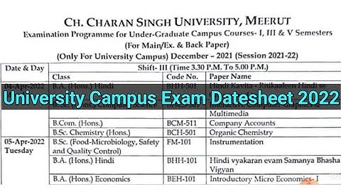 CCSU Exam For UG Campus Course Datesheet | University Campus Exam DATESHEET | BA/B.Sc/B.Com Exam |