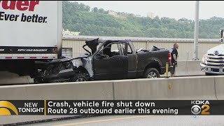 Crash And Fire Briefly Shuts Down Route 28
