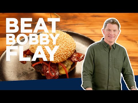 Bobby Flay Makes a Bacon Cheeseburger | Beat Bobby Flay | Food Network