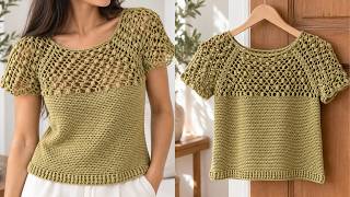 HOW TO Crochet Top Down Olive Blossom Blouse /Beginner Friendly  #crochet #crochettutorial