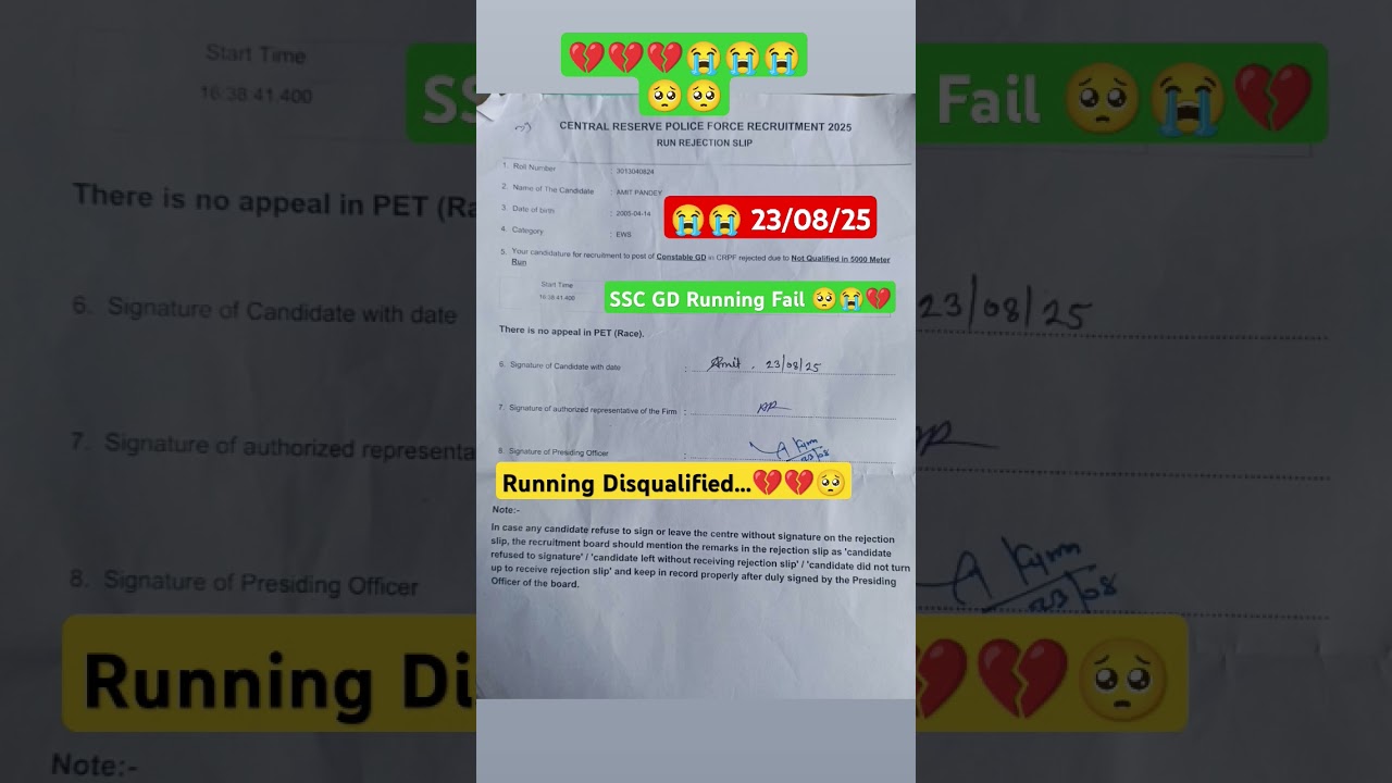 ssc gd physical disqualified in crpf lucknow 😭💔 