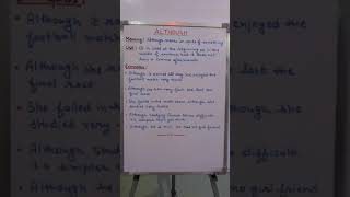 Although | Meaning of Although | Use of Although | Examples of Although |Although in English Grammar