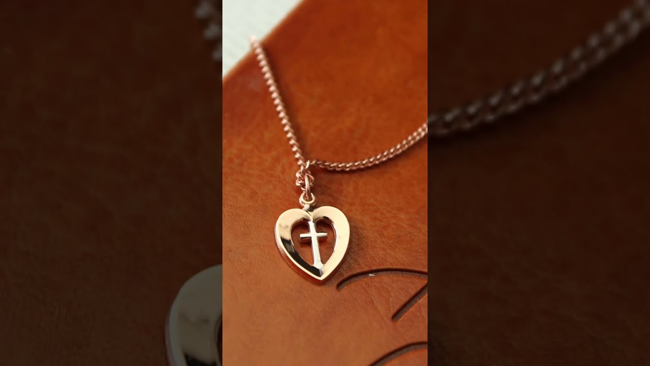 Necklace - Cross in Heart - Rose Gold & Sterling Silver - 18
