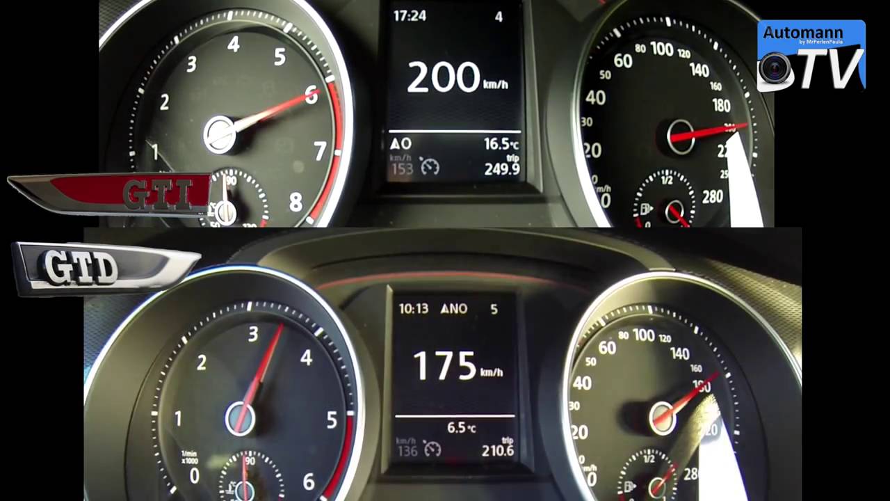 Golf 7 GTI vs Golf 7 GTD 0 220 km h acceleration 1080p‬ YouTube YouTube