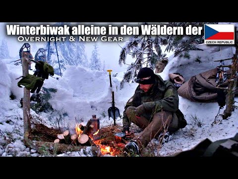 Winterbiwak allein in den Wäldern der Tschechischen Republik - Overnight & New Gear -