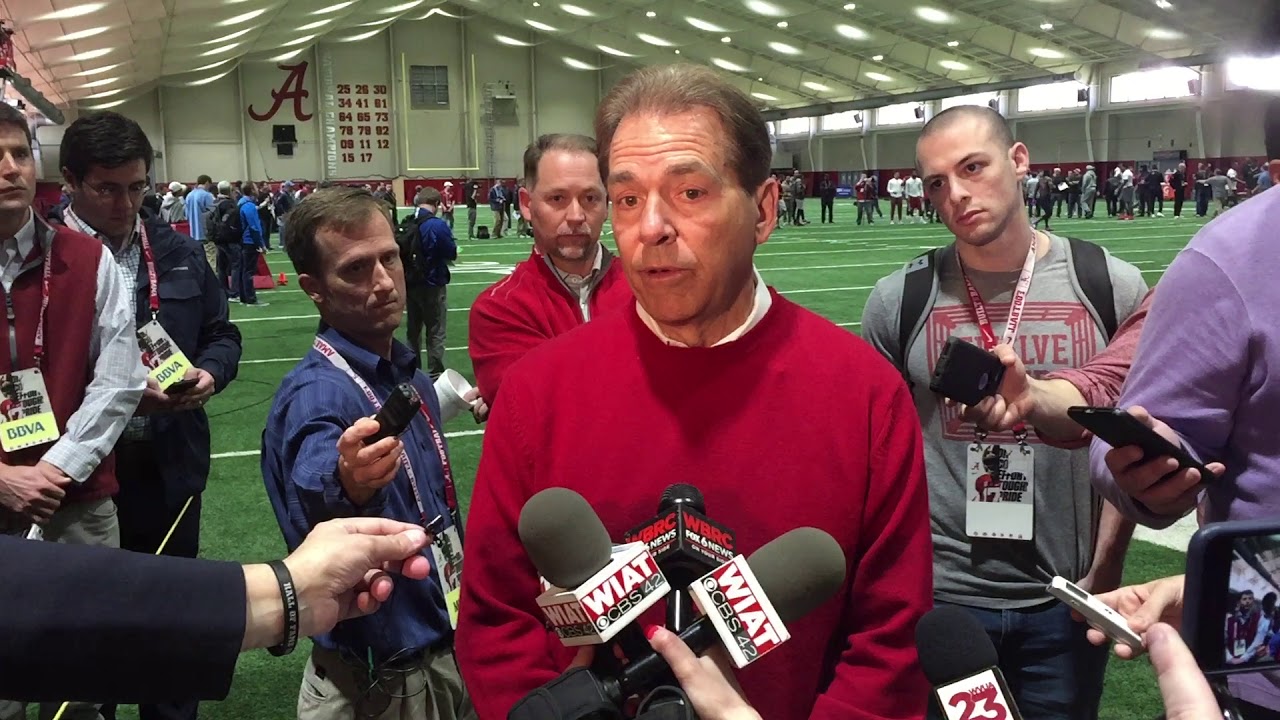 Nick Saban at Alabama Pro Day 2018 - YouTube Tide 102.9