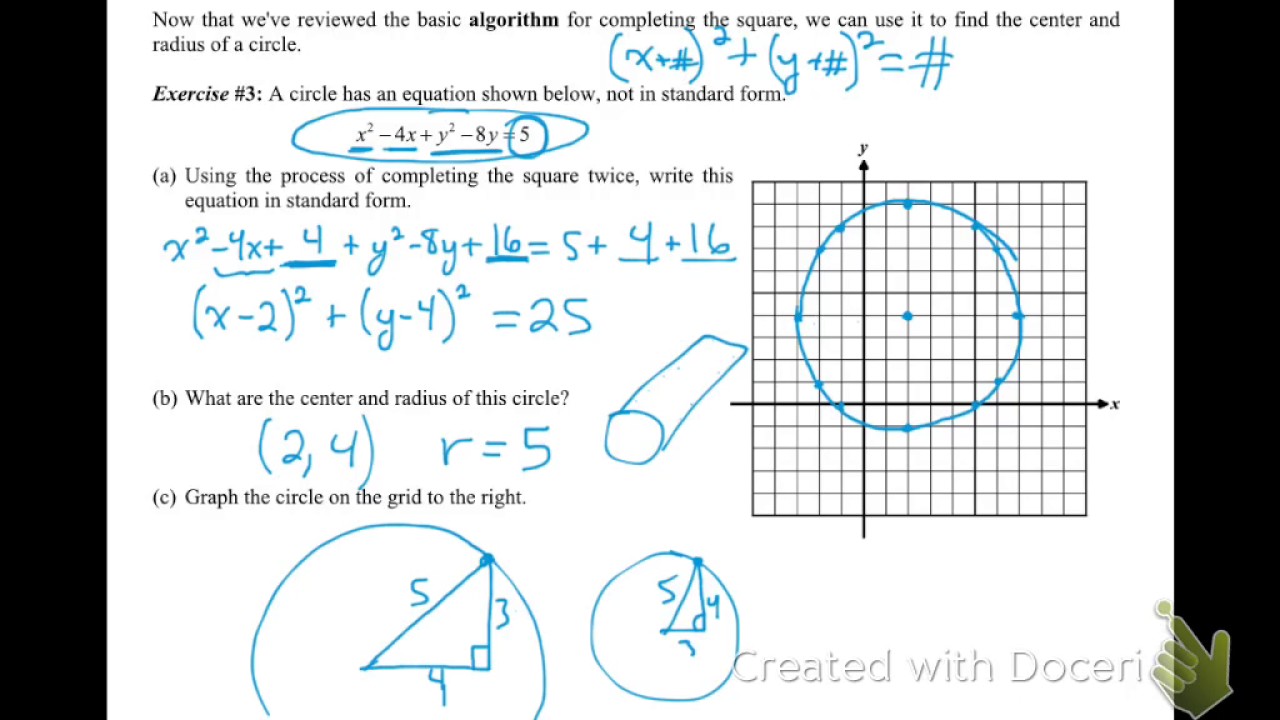 9 10 placing circles in standard form youtube how to write the equation of a circle in standard form