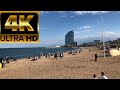 BARCELONA BEACH WALK along Barceloneta Beach Promenade ...