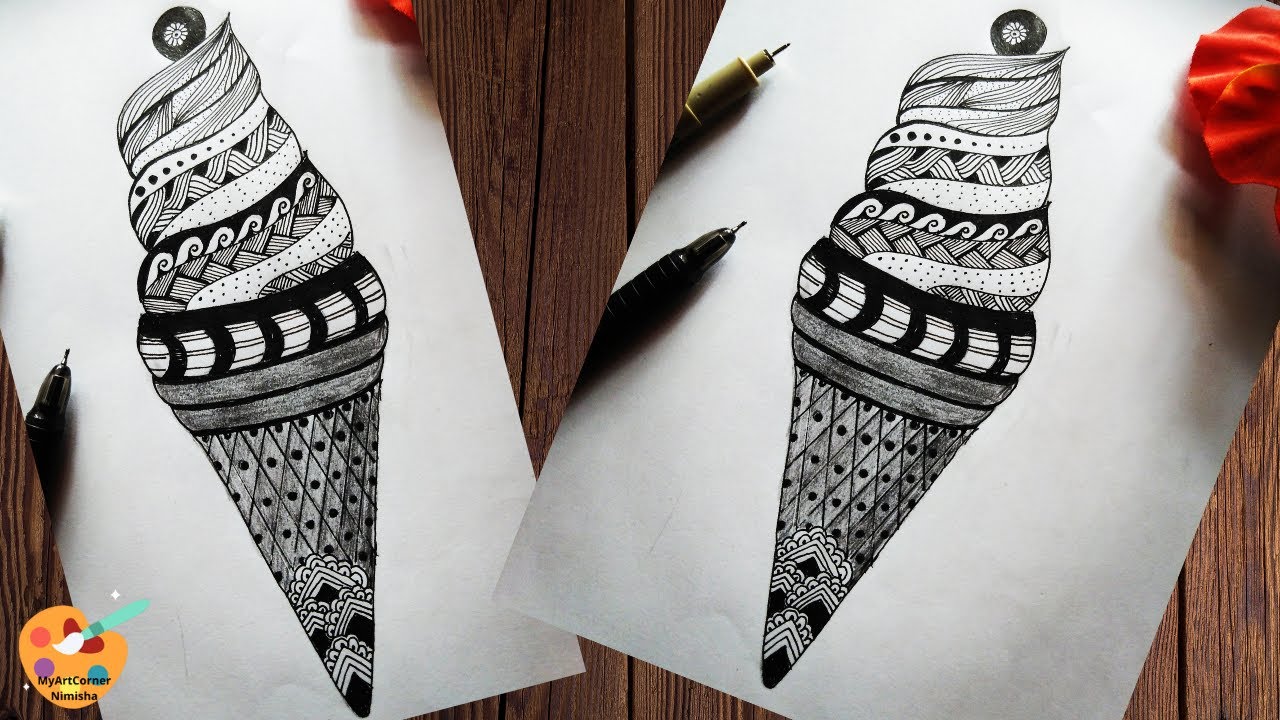 Ice Cream Zentangle Art for Beginners | Zentangle Patterns - YouTube