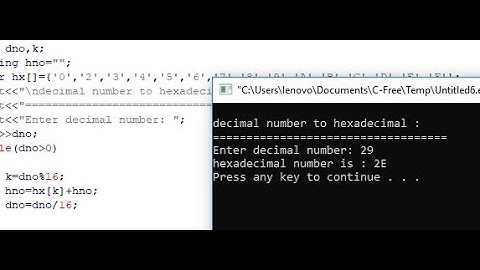 C++ to convert a decimal number to hexadecimal number