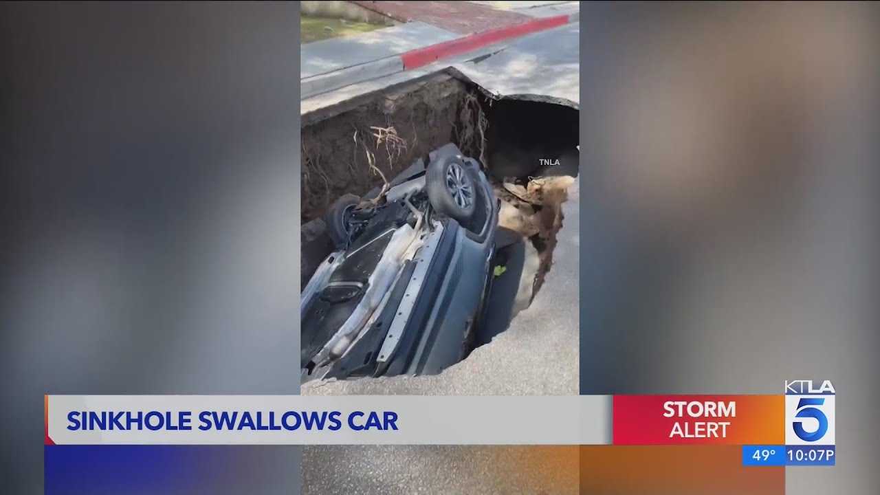 Sinkhole swallows car in Ventura County - YouTube