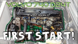 D24T Volvo 740 FIRST START, Pump "Timing", Transmission Cooler, U-Joint, Shifter and Exhaust work