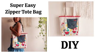 Zipper Tote Bag Sewing Tutorial | Simple Summer Tote Bag With Lining | How To Sew A Summer Tote Bag