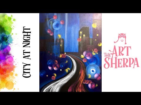 Easy How to paint with Acrylic on Canvas Abstract City at Night Bokeh