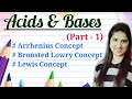 Acids and bases chemistry CSIR-NET|Arrhenius Bronsted Lowry Lewis concept of acids and bases