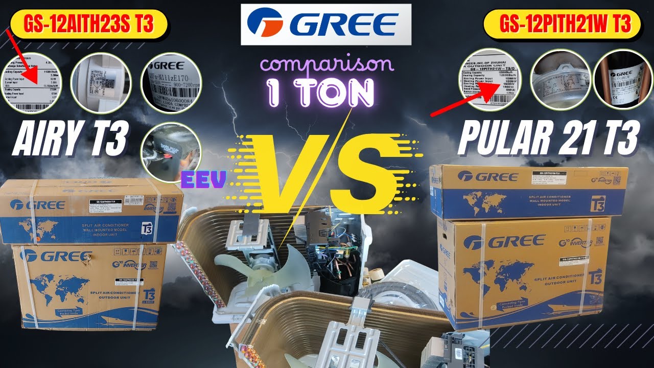 Gree 1 Ton Airy Vs Pular 21 T3 2025 Acs| 12AITH23S Airy T3 Vs 12PITH21W T3 | Airy Vs Pular 2025 Gree