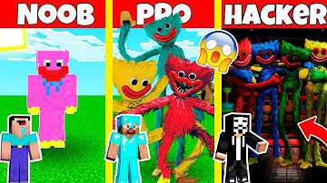 Minecraft Battle:HUGGY BUDDIES STATUE BASE HOUSE BUILD CHALLENGE - NOOB vs PRO vs HACKER / Animation