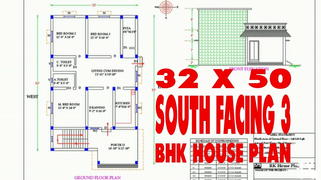 House Plans Daily - www.houseplansdaily.com 30×30 south face house model  drawing is given in this article. The total area of the south facing house  plan is 900 SQFT. The length and breadth