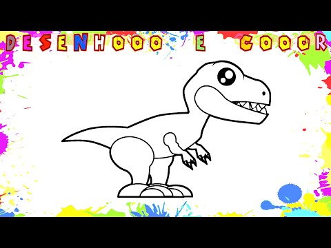 Como Desenhar um DINOSSAURO, T-REX, Desenho para Colorir e Imprimir