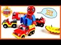 Fireman Sam Trucks and Cars for kids presented by Spiderman and McQueen - toy review stop motion