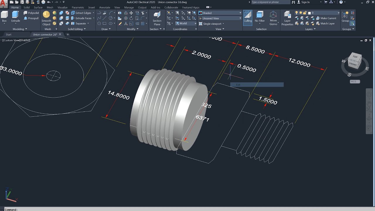 AutoCAD 3D, How to drawing Union connector, 3D Modeling, Autodesk ...