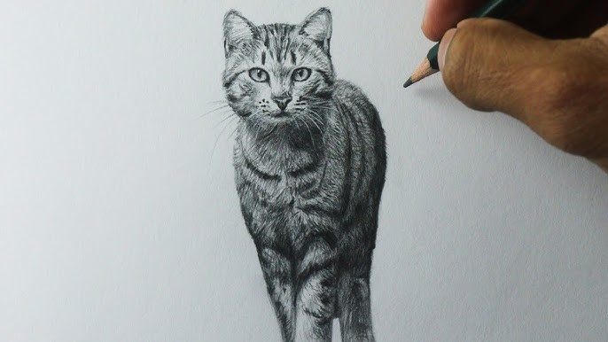 Como desenhar um gato realista usando apenas lápis de cor. 