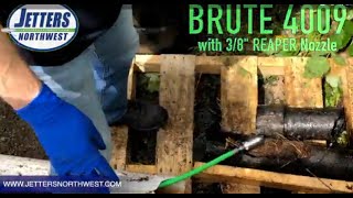 SHREDDING TREE ROOTS with a 3/8' REAPER Nozzle & Brute4009 Jetter!