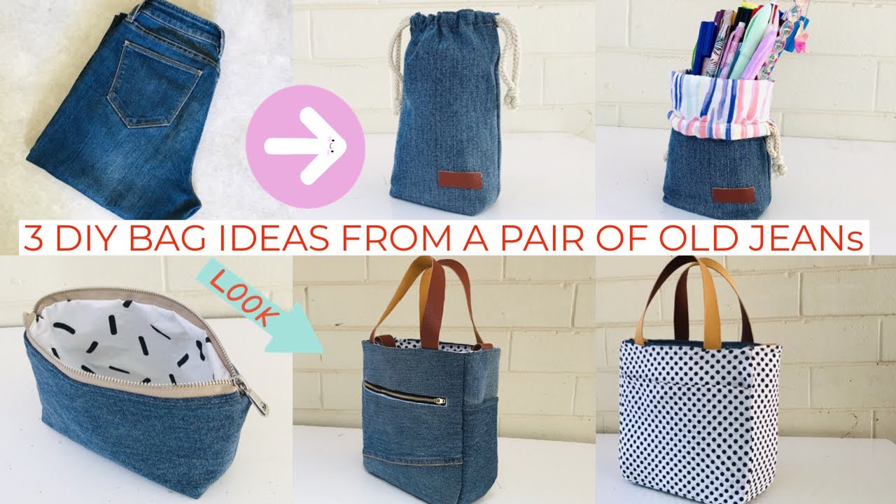 3 EASY FAST DIY PURSE BAG FROM OLD JEANS/RECYCLE/Como reciclar Jeans o ...