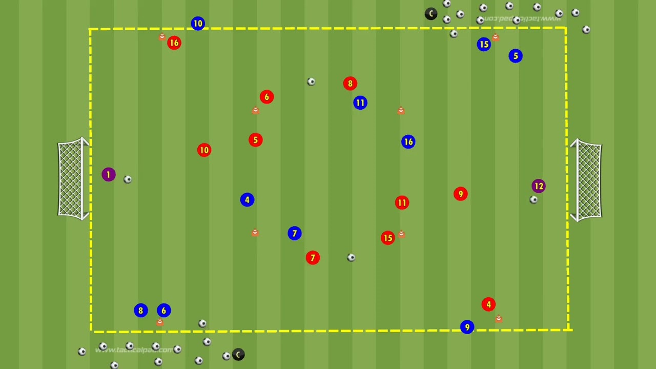 Sequência de movimentos padronizados para o desenvolvimento do passe com finalizações.