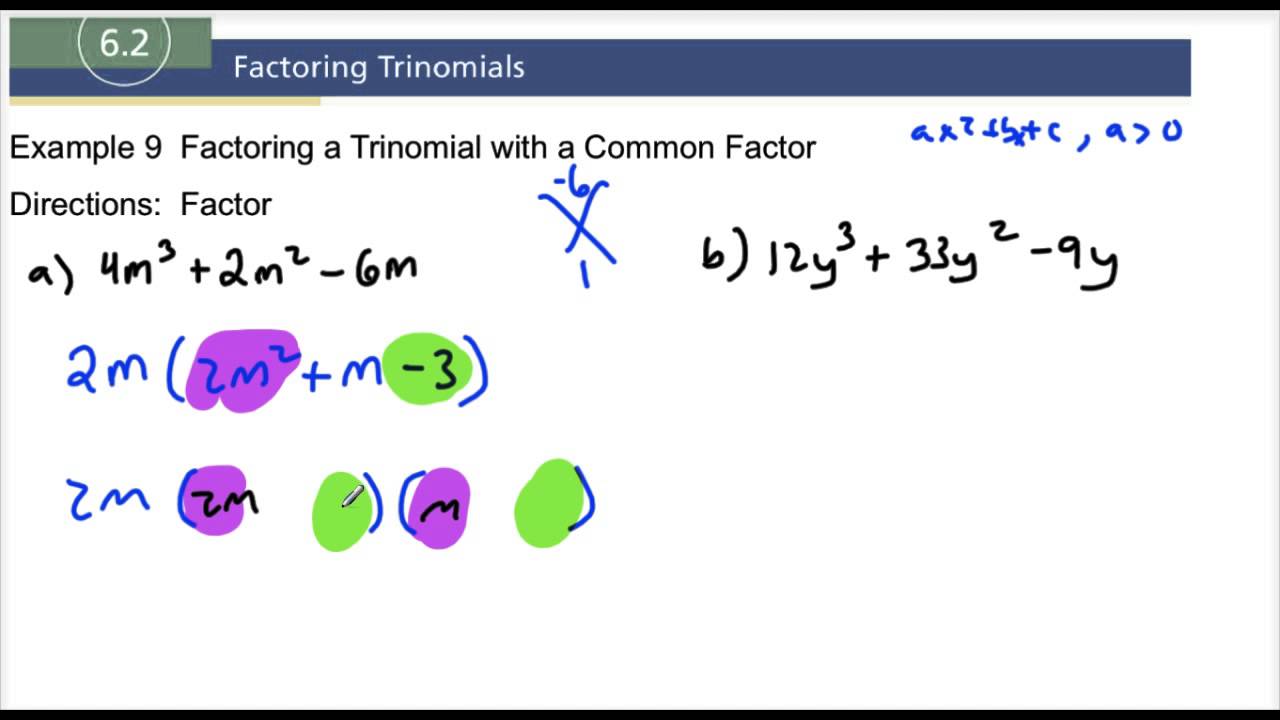 6.2 Example 9 Factoring a Trinomial with a Common Factor - YouTube